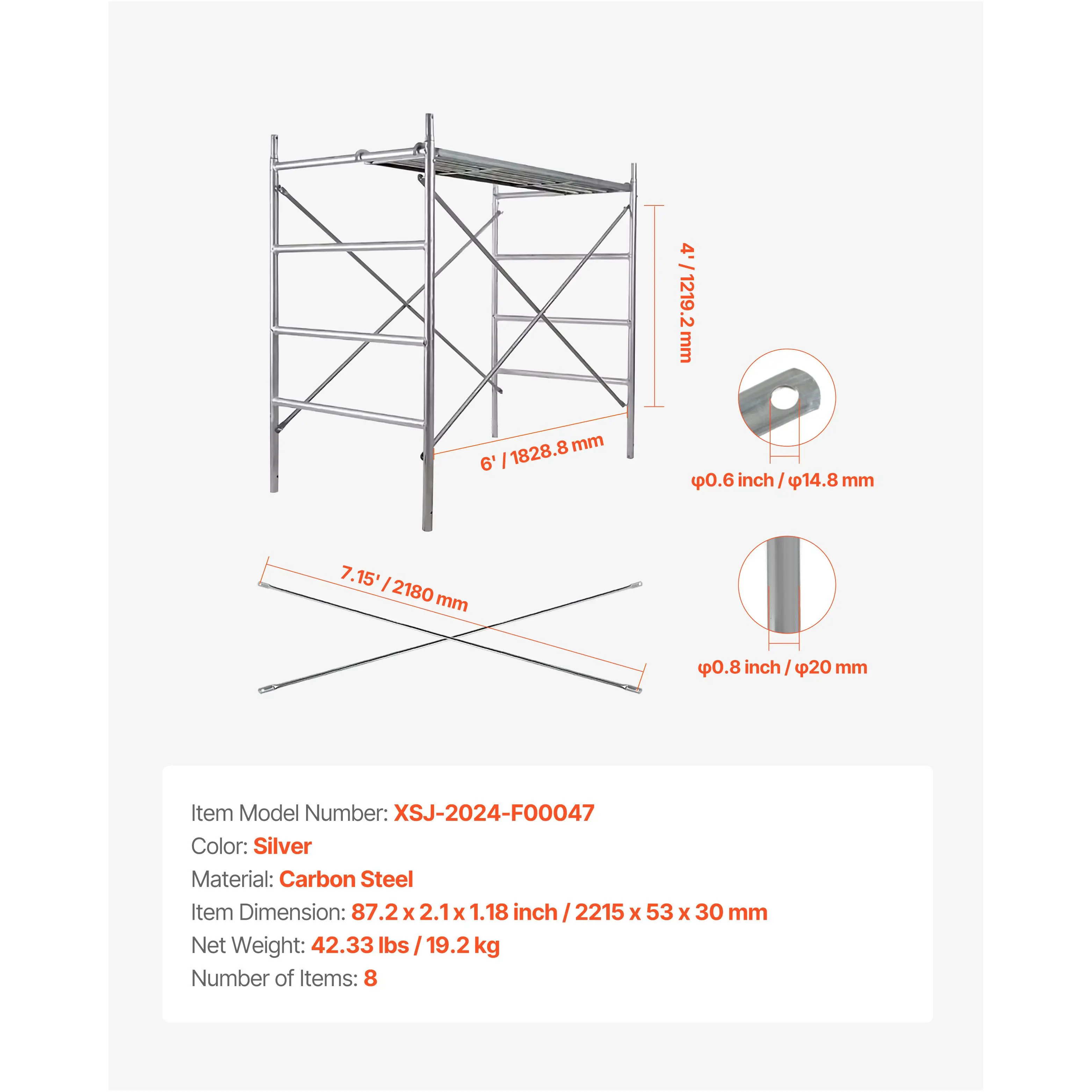 【FathersDayGift】VEVOR Scaffolding Cross Brace 6x4 ft, 8-Pack Solid ...