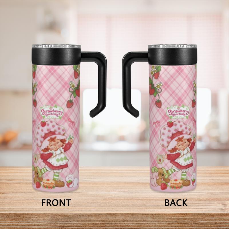 New 20oz Strawberry Shortcake Themed Insulated Stainless Steel Mug with Handle, Leak-Proof Portable Multi-Style Cup, Perfect for Coffee/Smoothies & Commute/Office/Picnic, Ideal Gift for Dessert Lovers