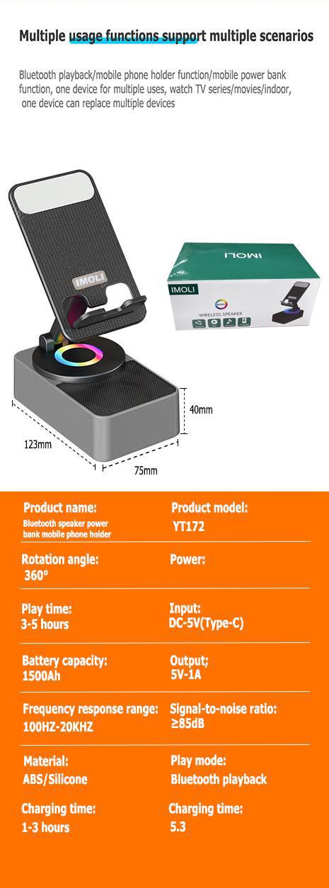 5 in 1 Wireless Audio Bluetooth Speaker, Portable & Foldable Stand, Emergency Power, 5.3FM HD Bassup Answer Calls, for iPhone Android 5 in 1 Wireless Audio Bluetooth Speaker, Portable & Foldable Stand, Emergency Power, 5.3FM HD Bassup Answer Calls, for iPhone Android