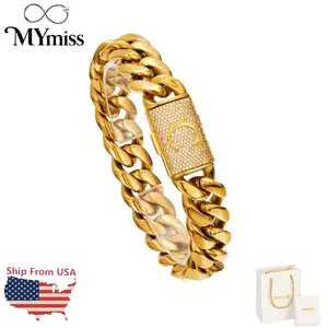Men's Miami Cuban Link Bracelet A-Z 26 Letter Stainless Steel 18K Gold Plated With Initial Charm Fashion Hip Hop Jewelry Gift For Women And Men With Gift Bag