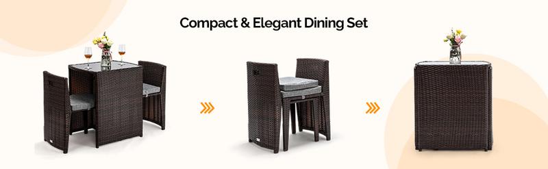 Bonnlo 3 PCS Wicker Outdoor Patio Bistro Set, Patio Furniture Set for Small Space with Glass Top Table Dining Chairs, Balcony Furniture Patio Table and Chairs Set of 2 for Garden Yard Porch (Brown)