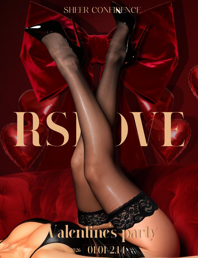 RSLOVE Valentine's Day Silky Sheer Thigh High Stockings with Anti-Slip Lace Top - Elegant "Filter-Leg" Hosiery for Date Night & Office Wear