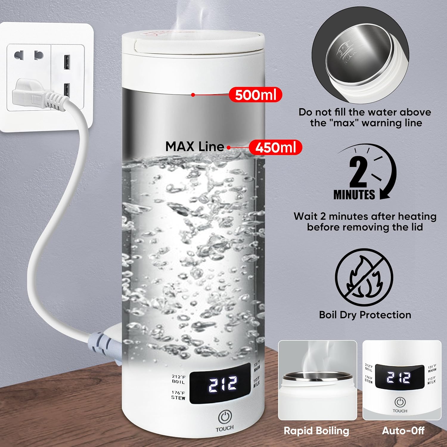 Portable Electric Kettle, Travel Electric Kettle, Water Heater with 4 Temperature Controls, Mini Tea Coffee Kettle, Thermostatic Kettle, Household Appliances for Home Kitchen