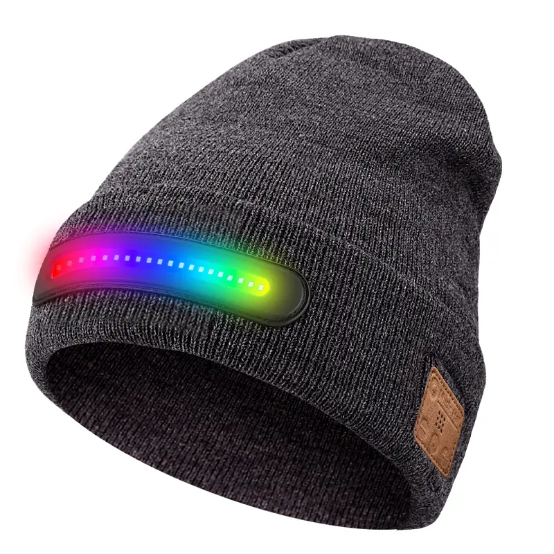 Unisex Bluetooth Beanie - 4-LED Rope Hat, USB Rechargeable Cordless Headphones, Portable Power Bank with USB Port, Car Charger-Compatible, Thanksgiving/Christmas Gift Idea for Men, Outdoor Cycling Knit Sport Lightweight Skull Cap, Gifts Idea
