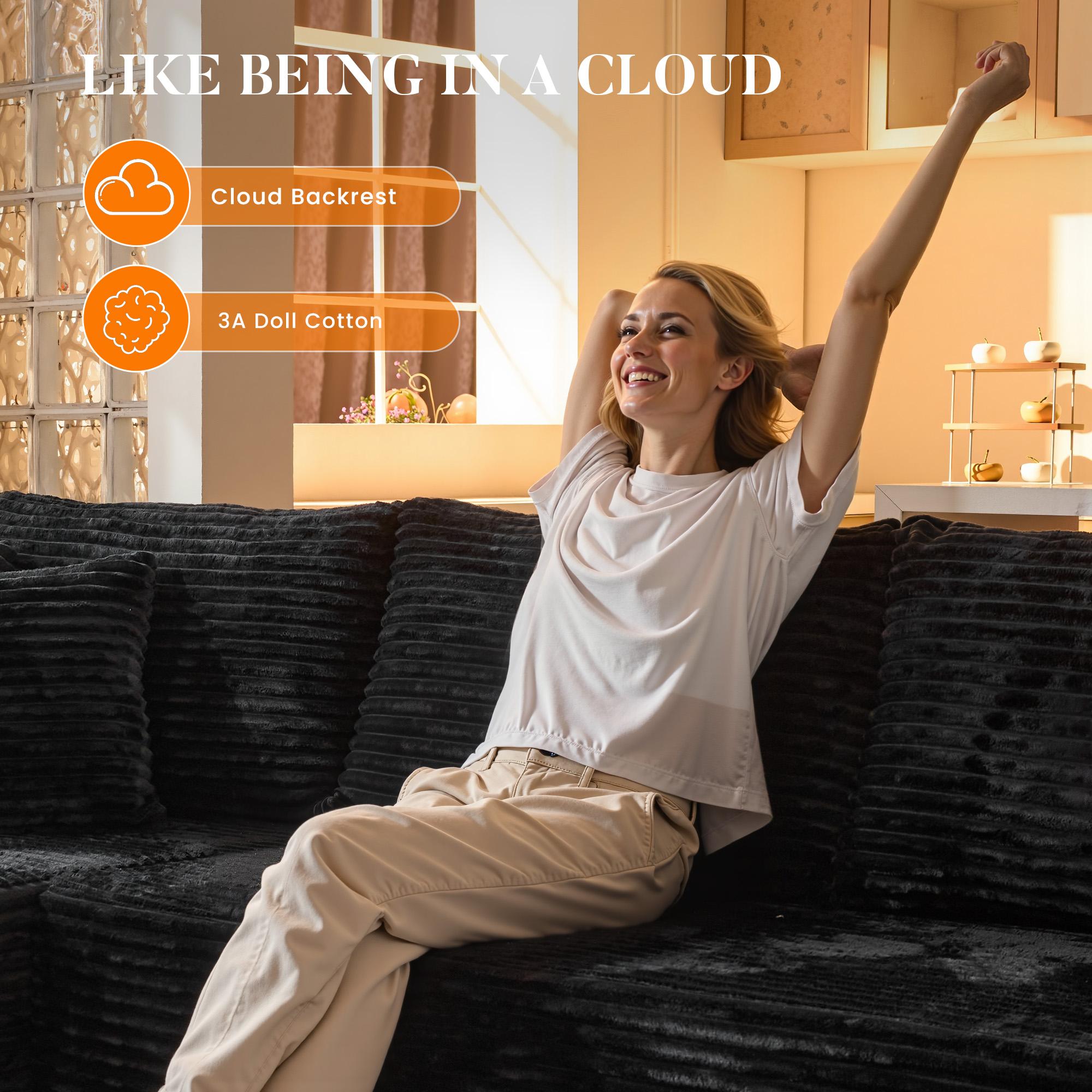 [Spring Limited-Time Sale] OOSWIFT L/U Shaped Modern Boneless Couch Cloud Modular Sectional Sofa With Removable Ottomans & Chaise - Plush Corduroy ,Deep Seat, No Assembly Required for Living Room,Upholstered Couches,Christmas gift