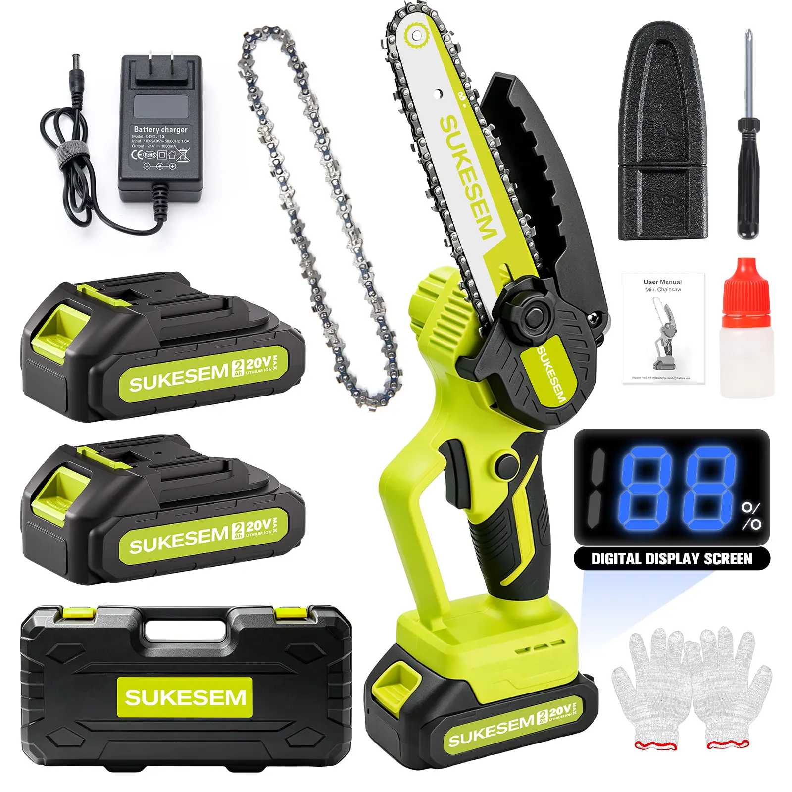 6-Inch Cordless Power Mini Chainsaw, Electric Handheld Chainsaw with Battery Indicator, Battery-Powered Tool for Wood Cutting & Tree Pruning (Garden Use), Multifunction Wood Chainsaw