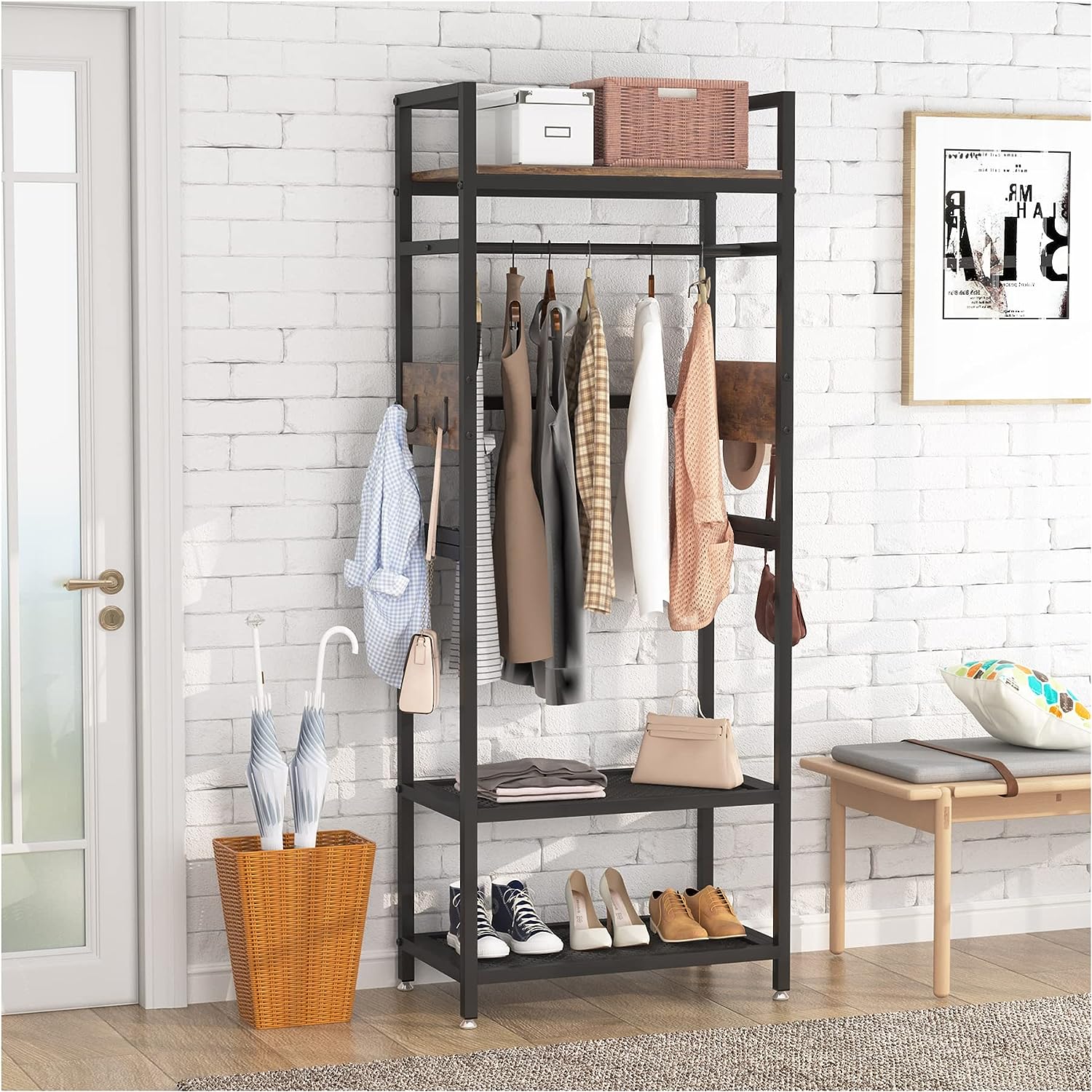 Tribesigns Industrial Small Clothes rack with shelves,freestanding closet organizer hanging closetorganizer Hangable