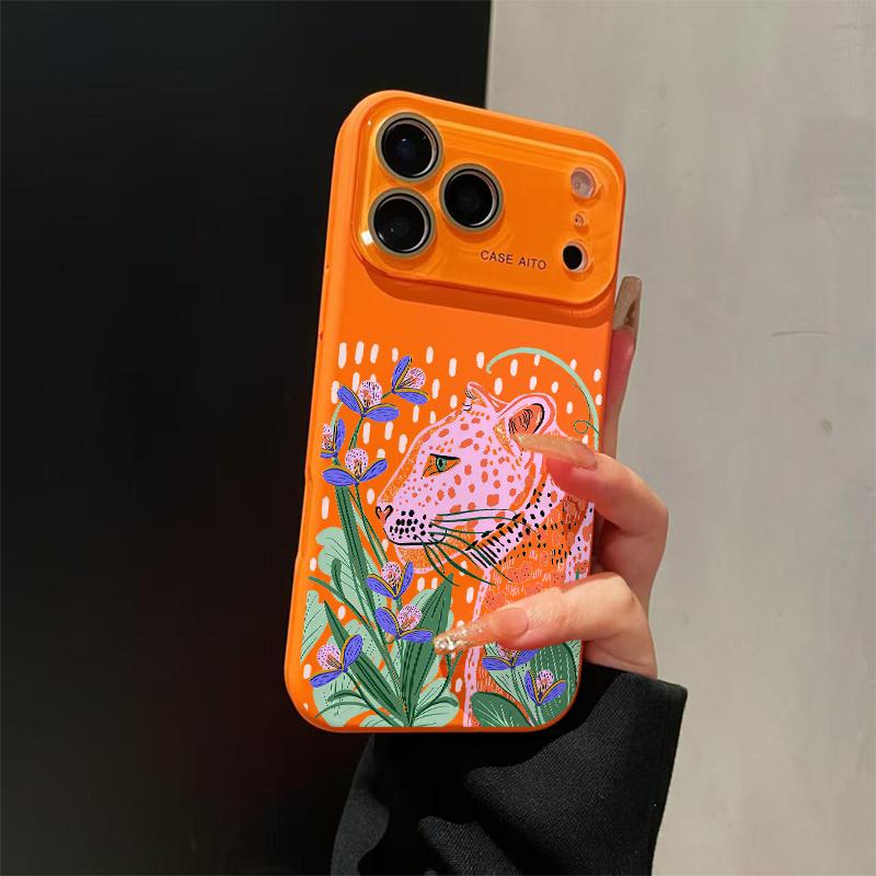 Pink Leopard Art Case for iPhone 17 Pro Max 17Air 17 16E 16 15 14 13 12, Ultra Skin-Friendly TPU, All-Inclusive Glass Lens Protection, Aesthetic Leopard Print Gift, Dopamine Ins Style Solid Color Cover, Shockproof Slim Case, Lens Window Design