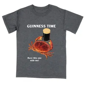 Guinness Time Funny Crab Drinking Beer T-Shirt, St. Patrick's Day, Humorous Pub Crawl Tee, Irish Pride Graphic Tee, Shortsleeve, basic tops, Fabric Cotton, Women's Top, Menswear Top, Gifs, Streetwear Unisex Top