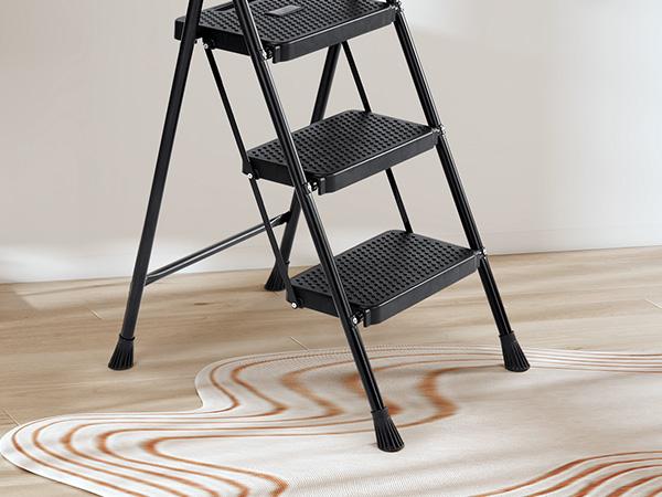 Step Ladder, Foldable Stool with Wide Pedal, Cushioned Handle, 800lbs Capacity for Home Kitchen and Outdoor, Black