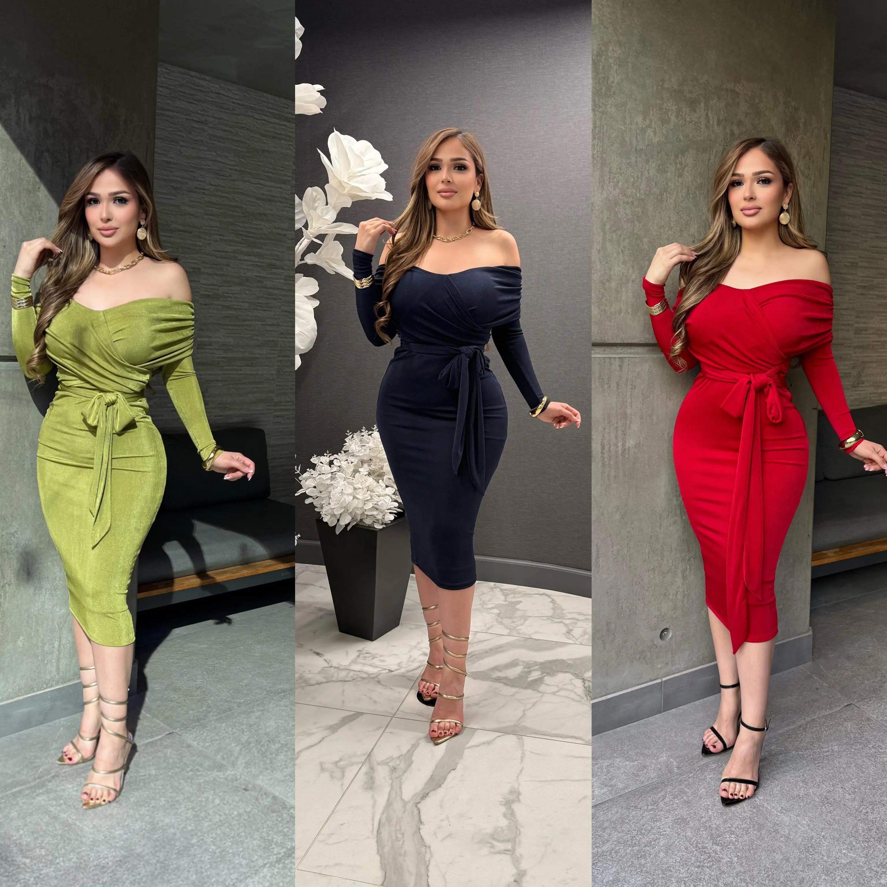 off shoulder no sleeve dress FINAL SALE! Nova Luxe- Side Train Off Shoulder Dress (FINAL SALE! NO R
