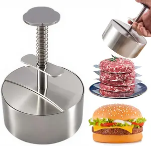 304 Stainless Steel Burger Press - Heavy-Duty Adjustable Hamburger Meat Press Maker with Non-Stick Stuffed Patty Molds, 150 PCS Hamburger Patty Paper, Cover, Pan, Frying & Grinding Functions for BBQ, Party Grill