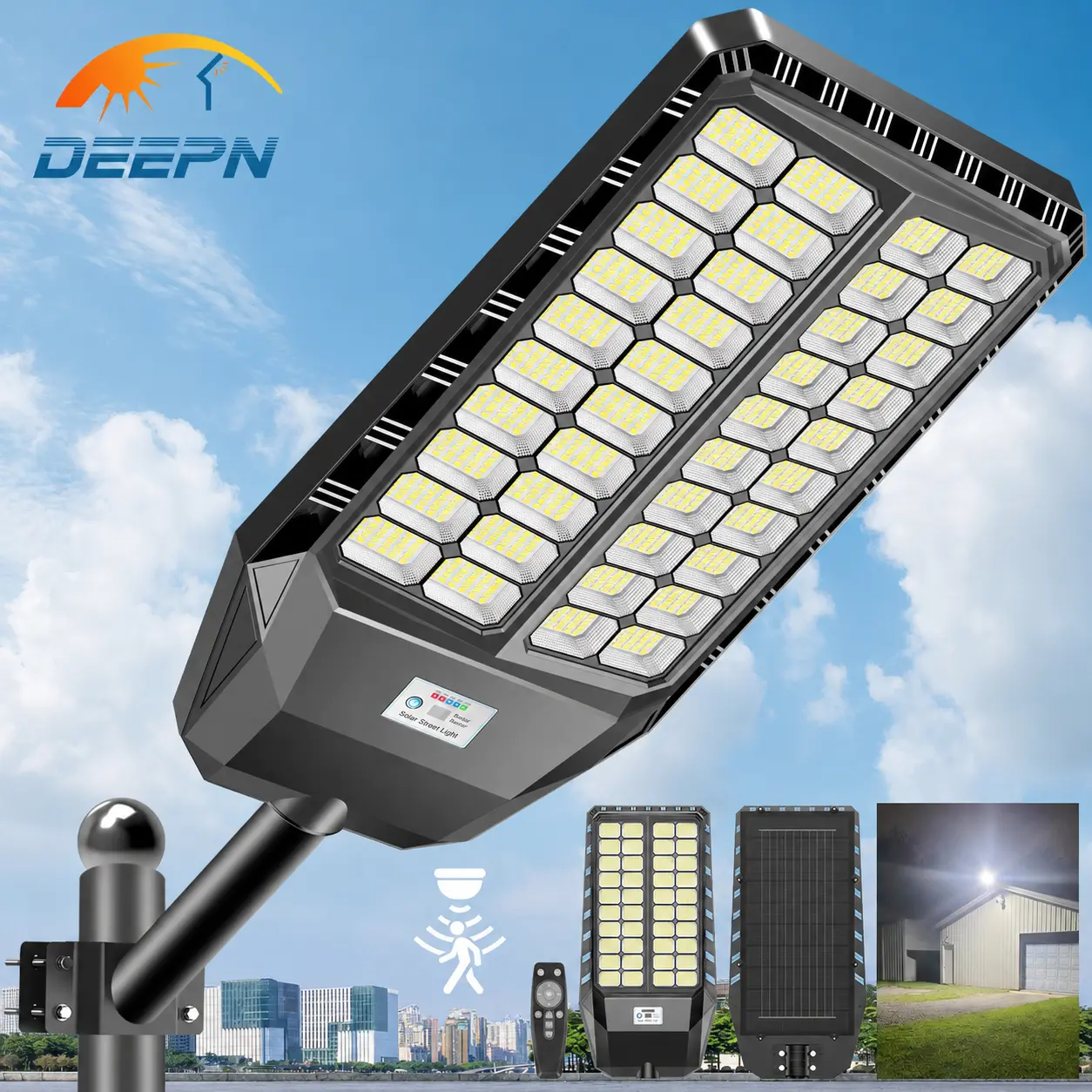 DEEPN Solar Lights Outdoor 6500K LED , IP67 Waterproof Outdoor Lighting with Motion Sensor & Remote Dusk to Dawn Driveway Parking Lot Security Light,with Remote Control for Yard, Parking Lot, Porch, Garages, Garden