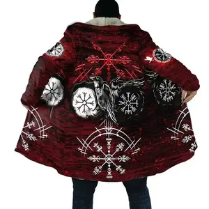 2025 New Autumn Winter Cloak Men's Fleece-Lined 3D Viking Tattoo European and American Style Plus Size Hooded Long Sweatshirt unc men shirt Graphic Menswear Casual