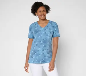 Denim & Co. Active Printed Jersey Short Sleeve Top w/ Seam Detail