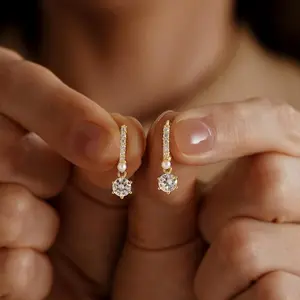 Minimalist Diamond Huggie Hoop Earrings Dangle Drop Earrings CZ Everyday Earrings Birthday Mom Gift Bridesmaid Present