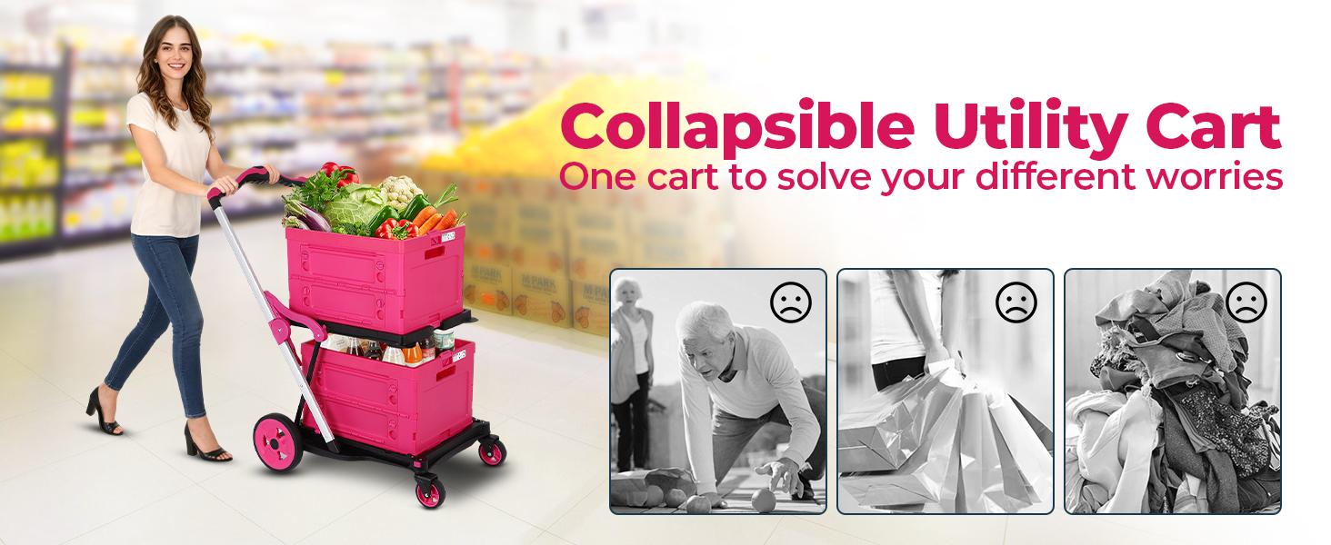 (Double frame)Foldable Utility Cart with Wheels,2 Layers Multifunctional Folding Cart for Cosmetic Organizer,Grocery,Office,Warehouse,Garden, Double Layers Foldable Shopping Cart,Folding Trolley for Luggage Heavy duty (Blue/RED/PINK/Purple) (Double frame)Foldable Utility Cart with Wheels,2 Layers Multifunctional Folding Cart for Cosmetic Organizer,Grocery,Office,Warehouse,Garden, Double Layers Foldable Shopping Cart,Folding Trolley for Luggage Heavy duty (Blue/RED/PINK/Purple)