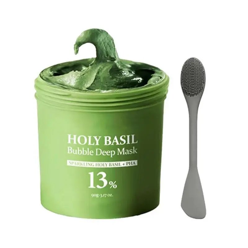 LANYAN Holy Basil Clay-Based Bubble Deep Mask - Vegan Wash-Off Cleansing Mask, Unisex Youth Formula for Deep Cleanse, Clogged Pores, Blackhead Removal, Moisturization, 90g/3.17 oz (All Skin Types),travel essentials