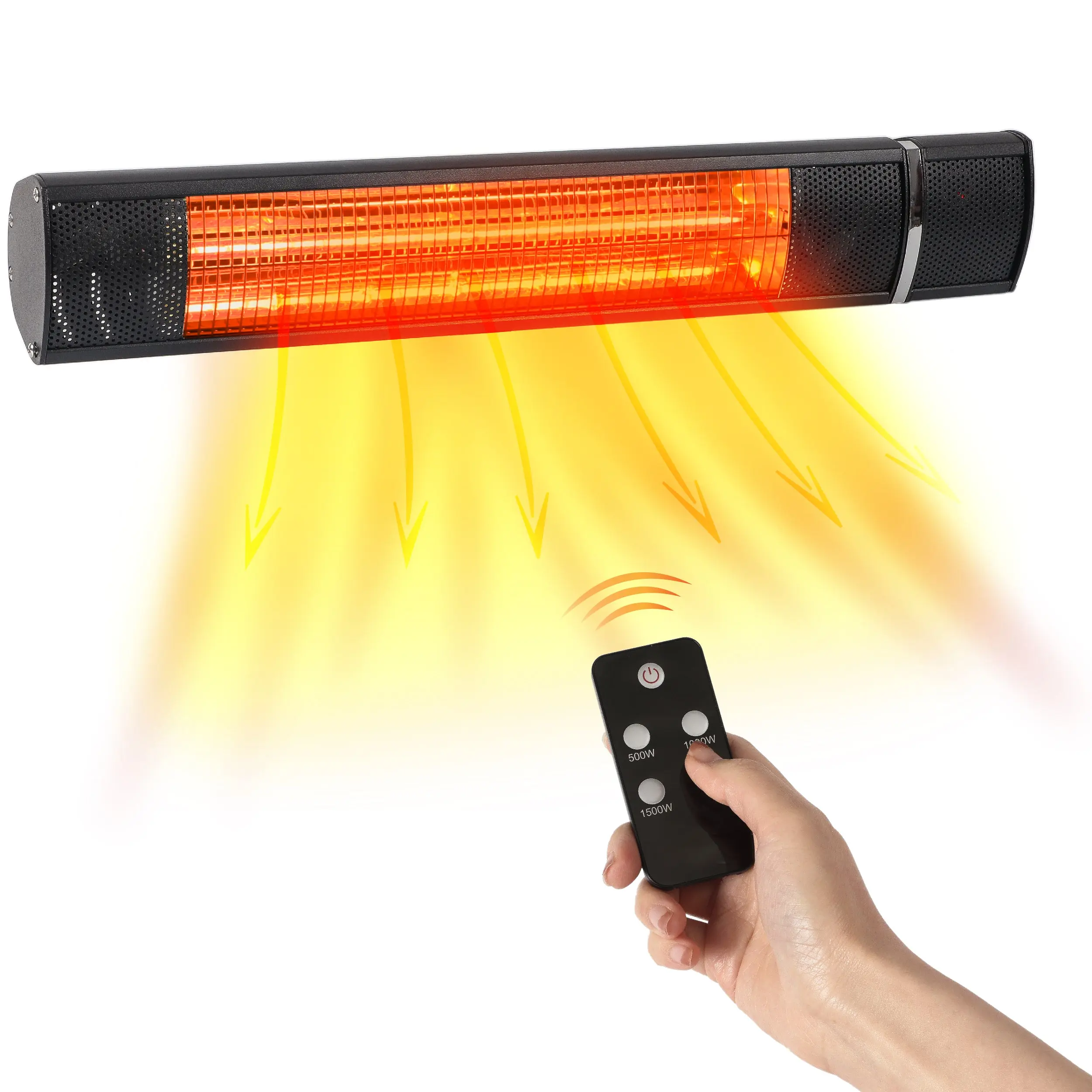 BLACK+DECKER Infrared Wall-Mounted Aluminum Body Patio Heater, 1500W Max Electric Outdoor Heater with 3 Settings, Remote Control, 45-Degree Adjustable Tilt, Cool-Touch, Power Cord, Heats 160ft², 4.85 lbs, 25.19”x6.37”x4.13”, BHOW03R, Black, Radiant