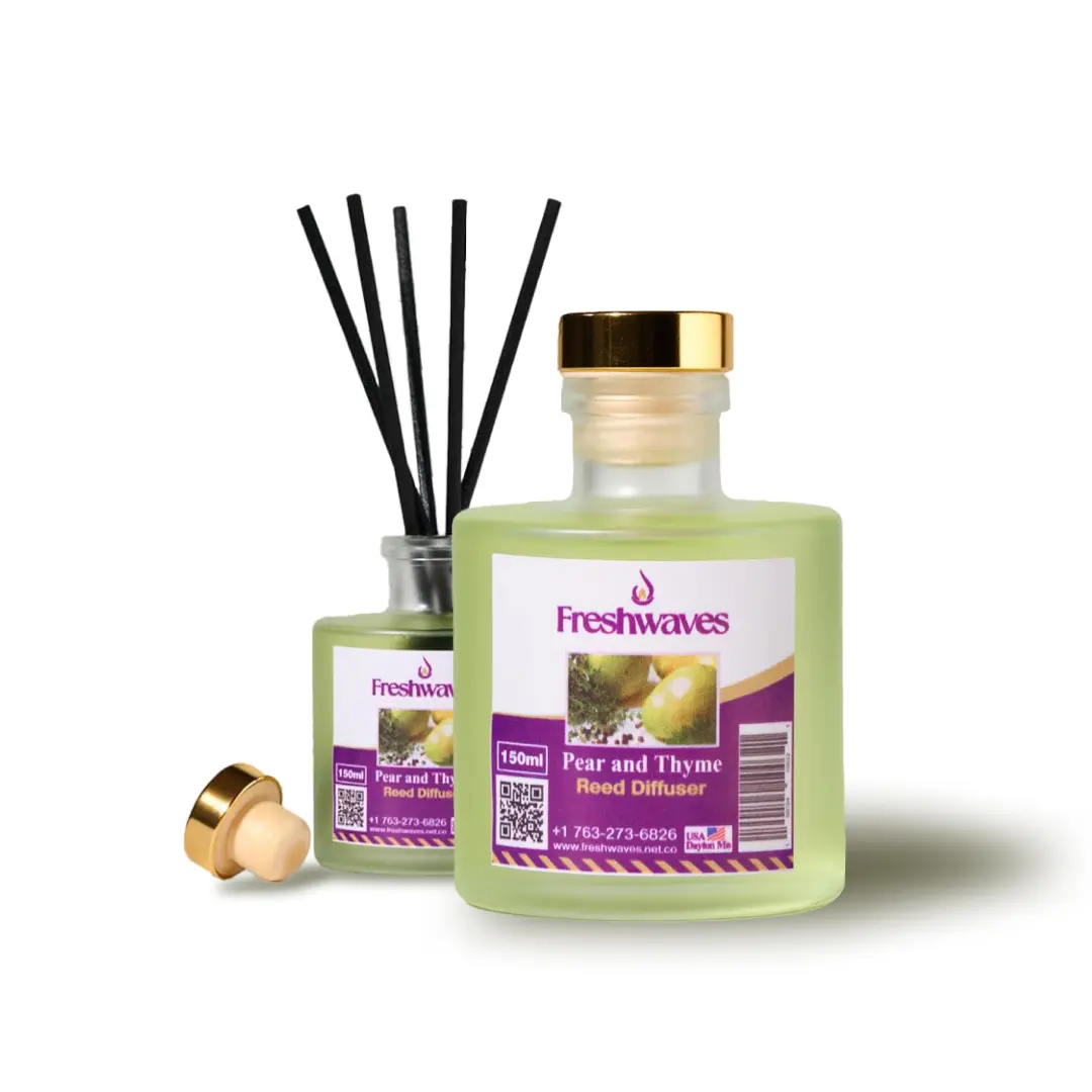 Freshwaves Pear and Thyme Diffuser 100ml Aromatic Reed Diffuser with Black Sticks for Home Fragrance Enhancing Room Ambiance