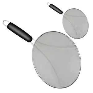 2Pc Stainless Steel Splatter Guard Mesh Cover, Grease & Oil, Frying Pan Splatter Screen, Splatter Screen for Frying Pan, Cooking Pots, with Resting Feet & Comfort Grip Handle