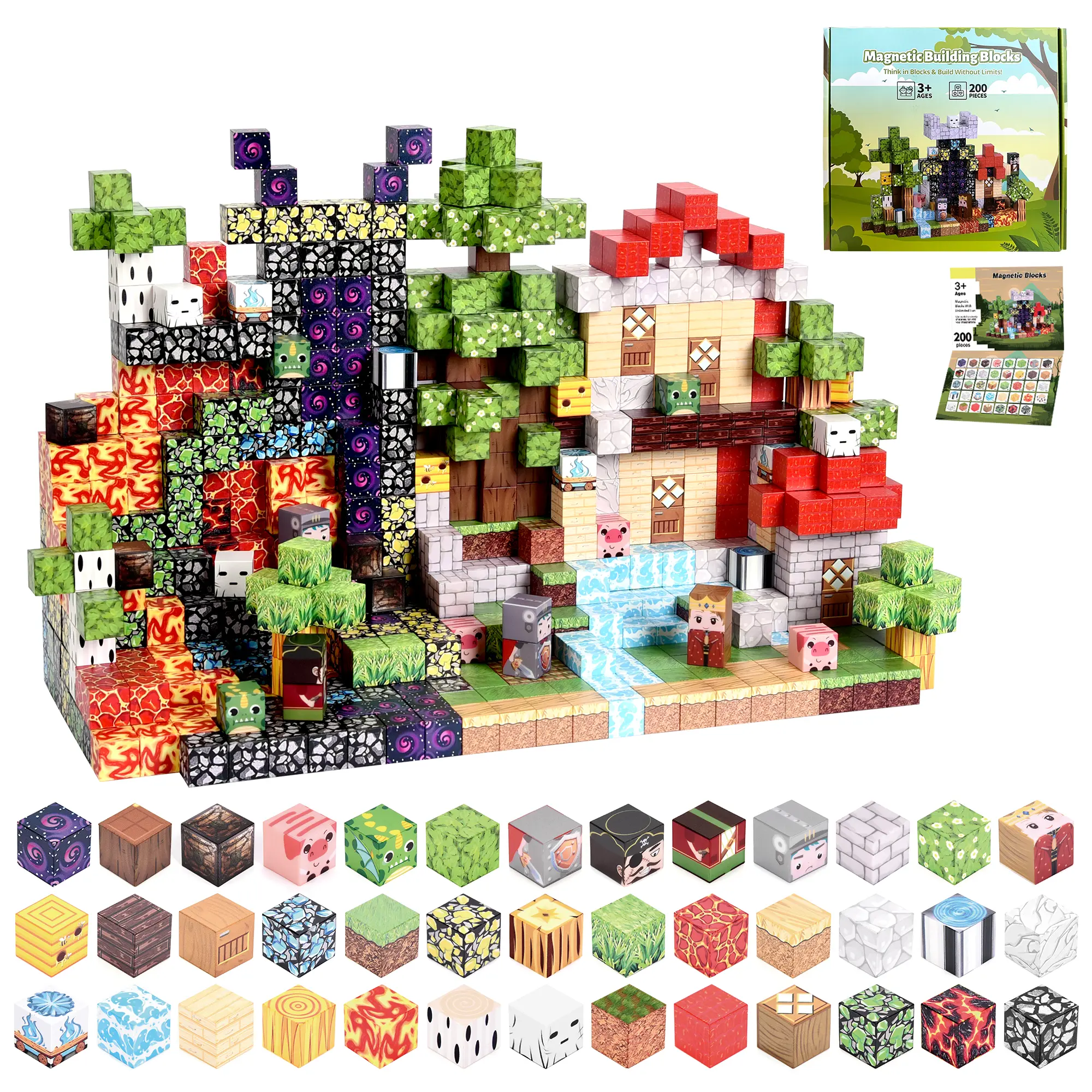 TNQDA 200 PCS Creative Magnetic Blocks - 0.8in ABS Unisex Toy, STEM Stacking DIY Building Model DIY Playset for Kids Age 3+