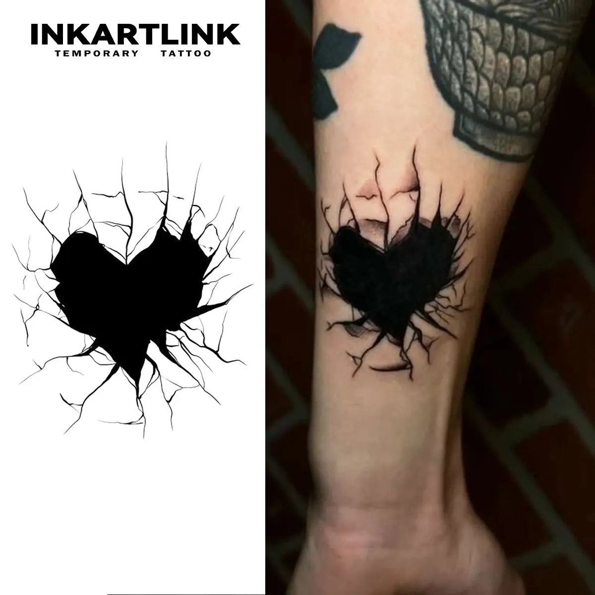 INKARTLINK Magic Tattoo 2 Sheets Love Series Waterproof Semi-permanent Long-lasting Temporary Simple Fake Tattoo Sticker for Love Juice Party Art Tattoos