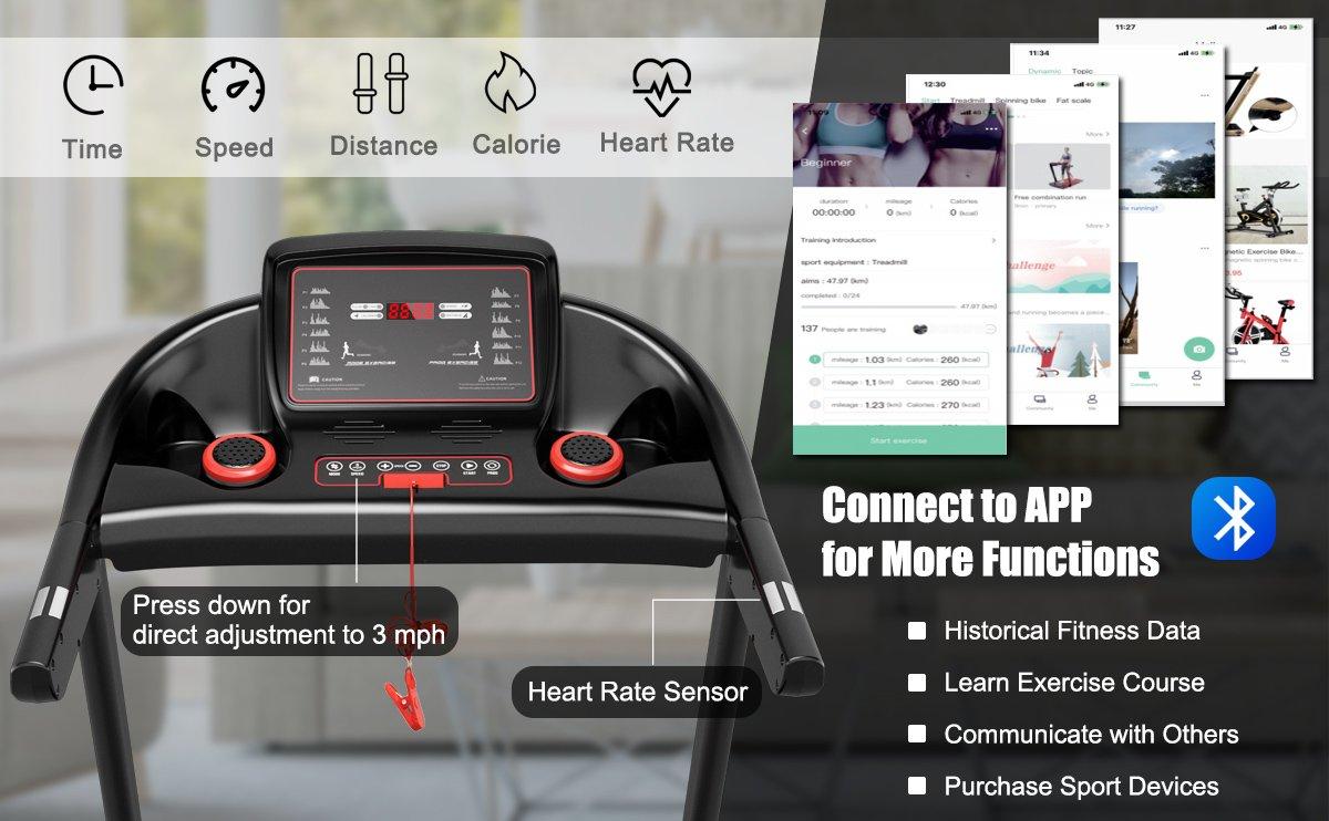 COSTWAY 7.5/8MPH Folding Treadmill, Portable Electric Superfit Treadmill W/APP Control, 12 Preset Programs, Blue Tooth Speaker, LED Display, Walking Running Machine for Home Office, Christmas Festival Gift Black Friday Cyber Monday