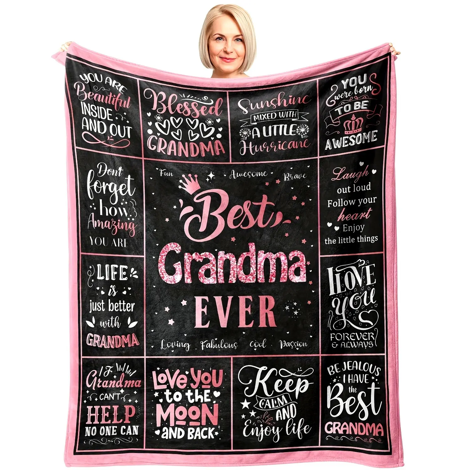 Fluffy Flannel Plush Blanket - 50x40in Small Child Throw, Soft Texture, Pink-Black Inspirational Prints, Multi-Size, Durable, Warm, Cozy, Ideal Mom Birthday Gift for Bedroom Nap Time, House Decor Item