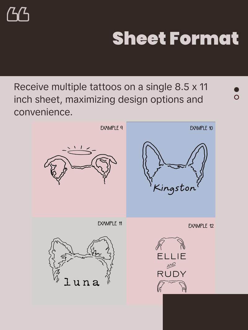 Temporary Tattoo Sheet Pick a Design 8.5" x 11" | Dog or Cat Outline Temporary Tattoos