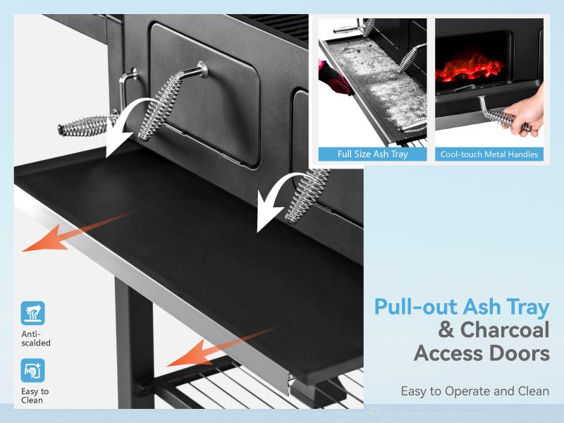 PHI VILLA Extra Large Charcoal BBQ Grill with Easy Clean Full Size Ash Tray, Enamel Grilling Racks, 794 SQ.IN. Cooking Area, Smokeless, Metal Iron Barbecue