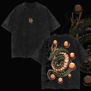 Shenron Dragon Lord DBallZ Washed Tee – Legendary Green Dragon Graphic, Vintage Acid Wash Cotton, Oversized Anime Streetwear for DB Fans T-Shirt Soft Menswear Clothes, Oversize Shirt, Cotton Tee, Gift for him, for her 6XX