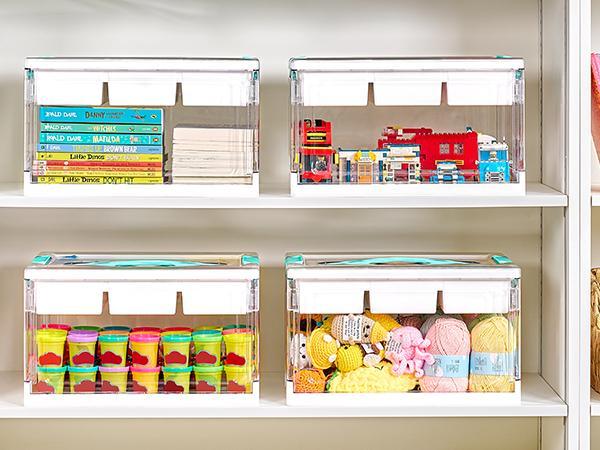 [Video Only]Vtopmart 2-4Pack 24QT Clear Craft Storage Bin with Removable Trays and Dividers, for Art Supply Coloring Books, Sensory Toys, Craft Supplies, Medicine, Playdough, Transparent Water&Dust Proof, Preschool & Back-to-school Restock, Adjustable