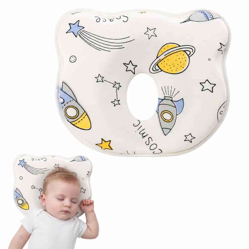 Memory Foam Baby Pillow for Newborn Head-Neck Support - Ergonomic, Breathable, Soft Foam Incline Cushion (9.8*8.6*1.2 in) for Tummy Time, Compact Travel, Easy Care with Washable Towel