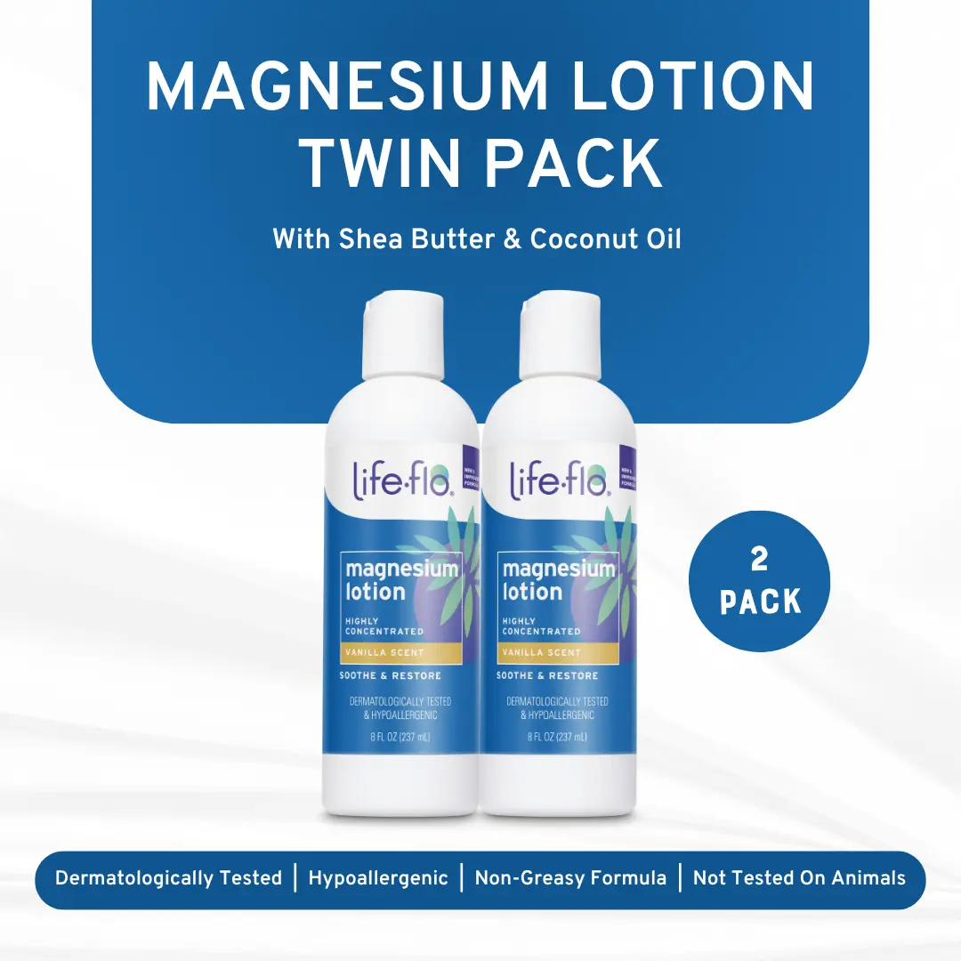Life-flo Magnesium Lotion Twin Pack — Luxe Vanilla Scent — Two-Bottle Routine for Adults
