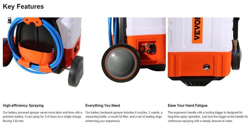 VEVOR Battery Powered Backpack Sprayer with Cart, 0-94 PSI Adjustable Pressure, 4 Gallon Tank on Wheels, with 8 Nozzles and 2 Wands, 12V 7.2Ah Battery, Wide Mouth Lid for Weeding, Spraying, Cleaning VEVOR Battery Powered Backpack Sprayer with Cart, 0-94 PSI Adjustable Pressure, 4 Gallon Tank on Wheels, with 8 Nozzles and 2 Wands, 12V 7.2Ah Battery, Wide Mouth Lid for Weeding, Spraying, Cleaning