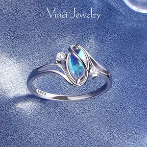 925 Synthetic Moonstone Ring with 5A CZ Accent Design, Elegant Women's Rainbow Stone Jewelry for Girls, Romantic Moon Ring Perfect Gift for Lover as Birthday and Christmas, for Daily Wear and Party