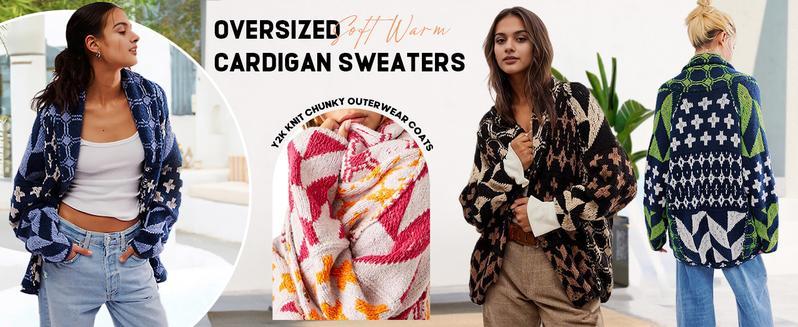 Naeduo Women's Fall Argyle Knit Sweater Cardigan Oversized Y2K Graphic Button Down Collar Soft Breathable Fabric Adjustable Fit Street Style Casual Geometric Vneck Knitting Fitted Tops