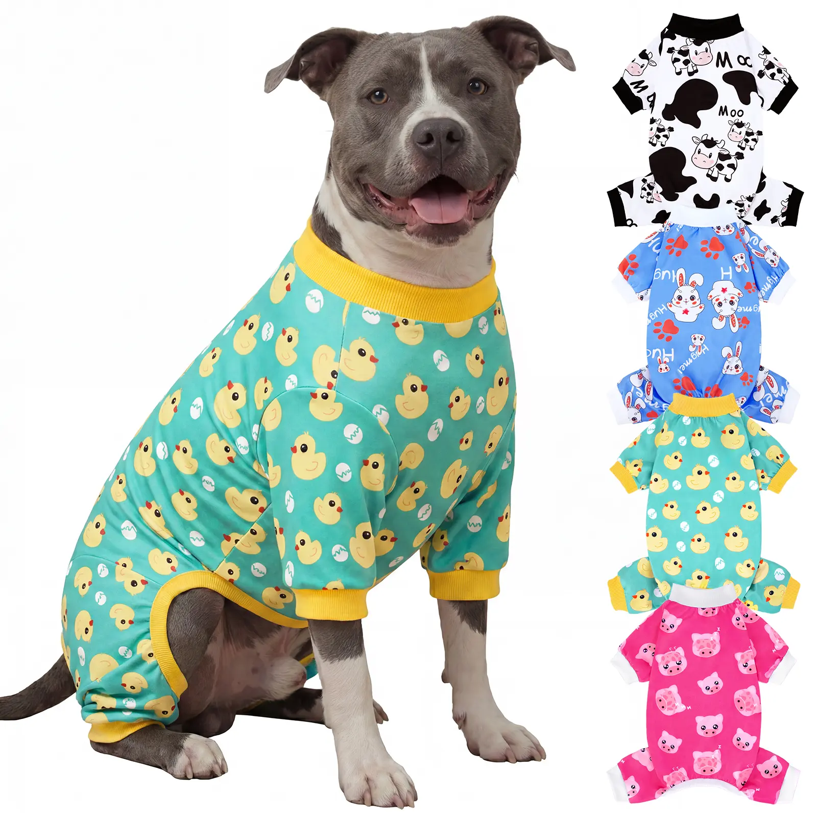 XPUDAC 4-Piece Soft Cozy Dog Onesie Pajamas, Cartoon Animal Pattern Pet Clothes for Small Dogs & Kittens, Secure-Fit Calming Sleepwear for Daily & Festive Occasions, Kitten,Summervibes,Petlovers