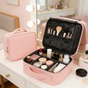 Travel Makeup Bag Cosmetic Bag Adjustable Dividers, Makeup Organizer Bag ,Waterproof, Professional Cosmetic Artist Organizer.Makeup Train Case Cosmetic Case Organizer Portable Artist Storage Bag Perfect Christmas Gift For Friend & Family