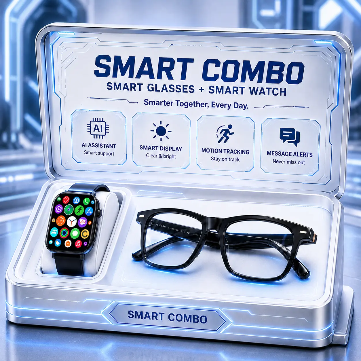 AI Smart Bluetooth Glasses - Multifunctional Wearable Device with 160+ Language Translation, Open-Ear HiFi Audio, Polarized Photochromic UV Protection Lenses, Wireless Outdoor Sport Headset Function, Smart Glasses + Bonus Watch Gift Bundle (No Gift Box)