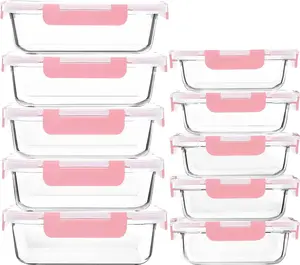 M MCIRCO [10-Pack Meal Prep Containers with Snap Locking Lids, Glass Airtight Lunch, Food Storage Containers, Microwave, Oven, Freezer and Dishwasher Friendly, Pink