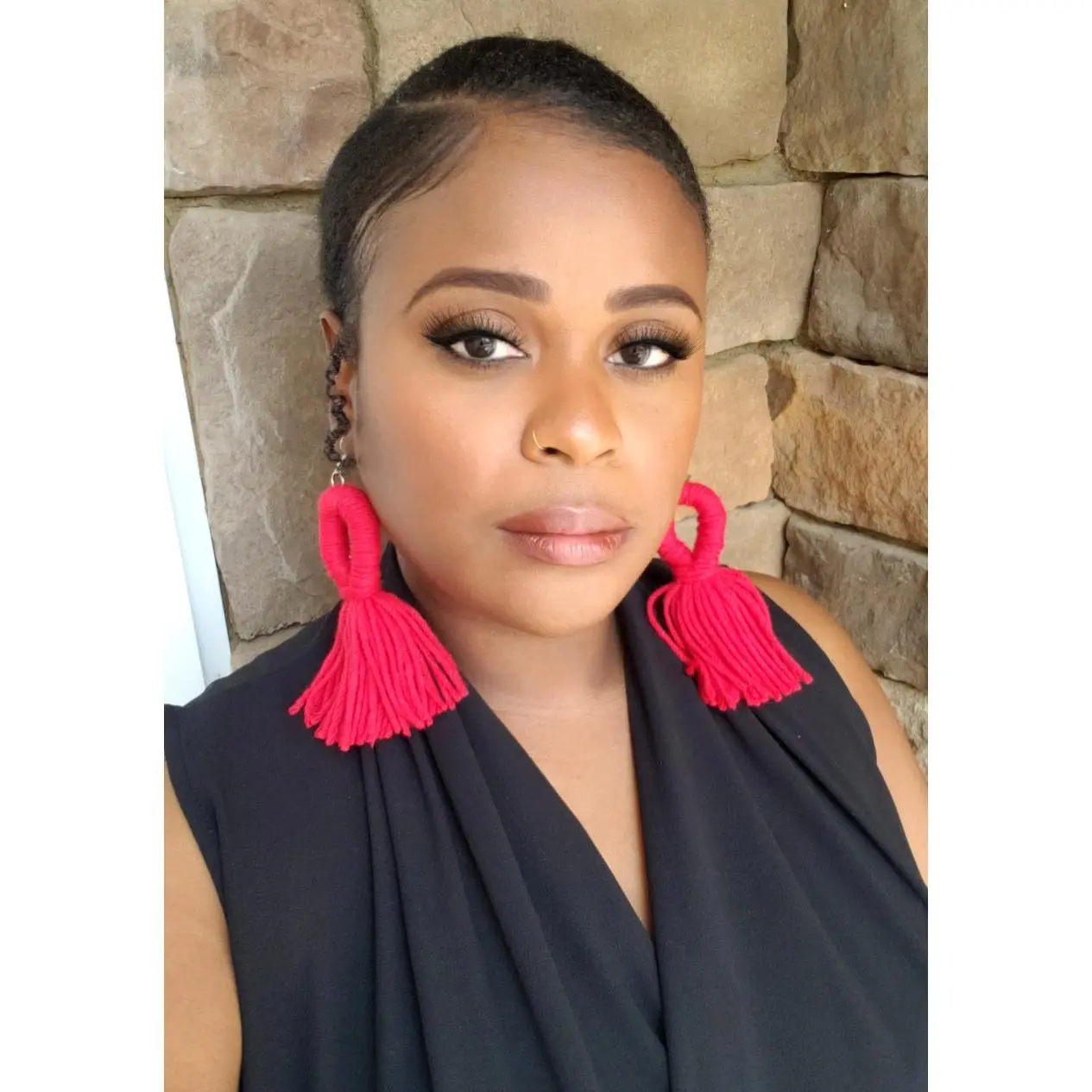 Red Looped Yarn Tassel Earrings