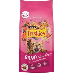Purina Friskies Gravy Swirlers With Flavors of Chicken, Salmon and Gravy Dry Cat Food - 3.15 lb. Bag