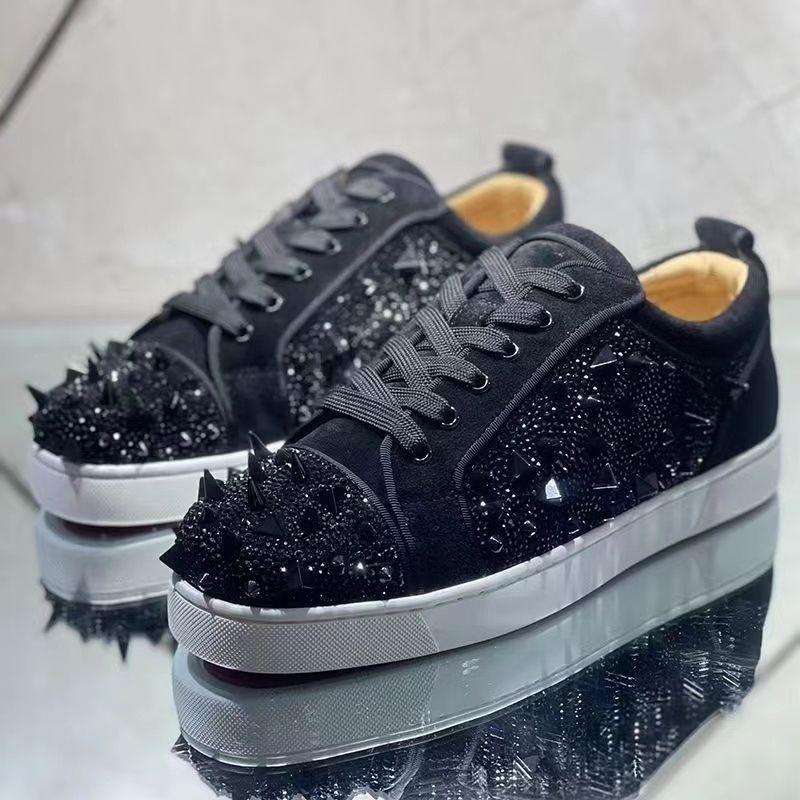 Men's Casual Sports Shoes with Rhinestones Fashionable Couple Style Luxurious Comfortable Red Soled Sneakers for Stylish Wear