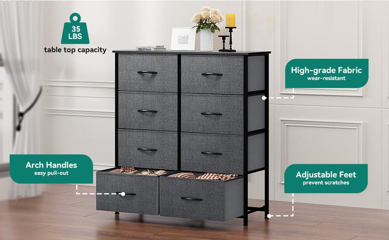 YITAHOME 8 Drawers Dresser, Dresser for Bedroom, Fabric Storage Tower, Organizer Unit for Bedroom, Living Room, Hallway, Closets & Nursery - Sturdy Steel Frame, Wooden Top & Easy Pull Fabric Bins