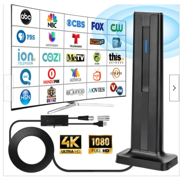 HWU Digital Amplified Indoor HDTV Antenna - Indoor-Outdoor, 360° Omnidirectional Reception, Long-Range, 4K/1080p Crystal-Clear HD, Universal Compatibility, Cut the Cord, Easy USB-C/HDMI Plug-Cable Setup for Smart TVs, Audio & Video Accessories