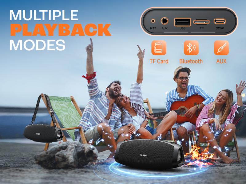 W-KING 120W Outdoor Bluetooth Speaker Portable Wireless IPX6 Waterproof with Triple Passive Radiators 2 Subwoofers 70W Deep Bass DSP 42H Power Bank EQ Large Party Audio