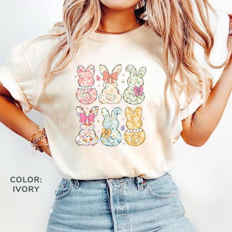 Comfort Colors Coquette Easter Bunny Floral TShirt, Easter Bunny T-Shirt, Coquette Easter Teee, Girly Easter Kids Bow, Retro Easter TShirt