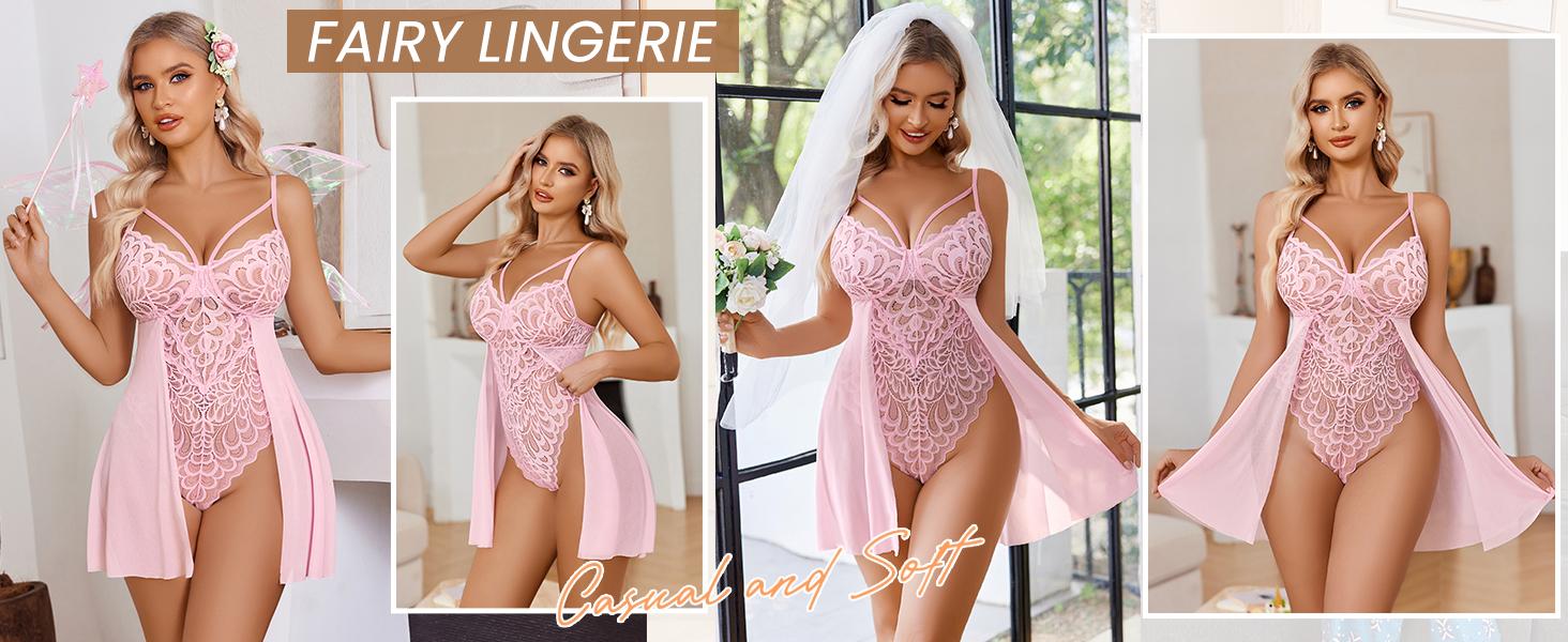 Avidlove Hot Lingerie for Women Floral Snap Crotch Chemise Nightie Lace Nightgown Soft Mesh Bodysuit with Adjustable Straps and Cutout Back SpringStatements